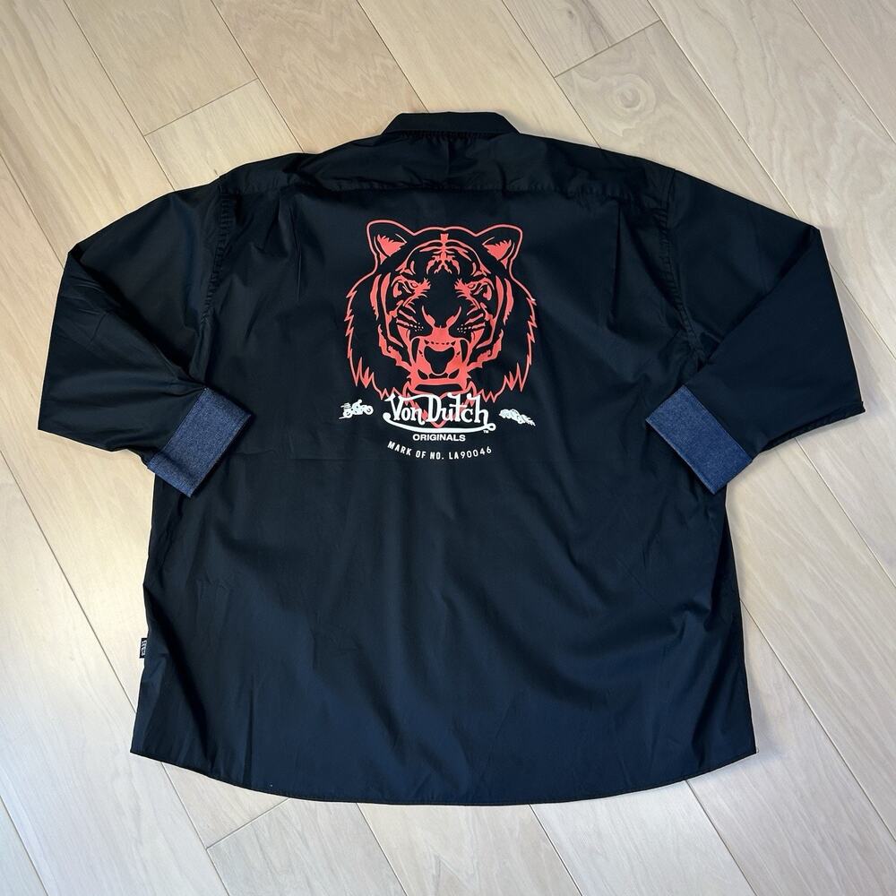 Von Dutch Button-Up Shirt Long Sleeve Lion Denim Cuff Men's 3XL